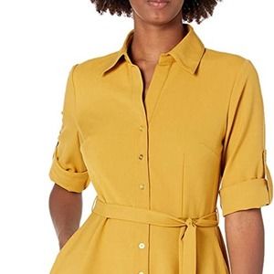 Sharagano Mustard Yellow Midi Shirt Dress